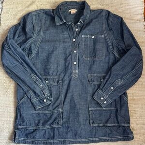 DULUTH TRADING CO Chambray Denim Pullover Tunic Shirt Large Utility Pockets